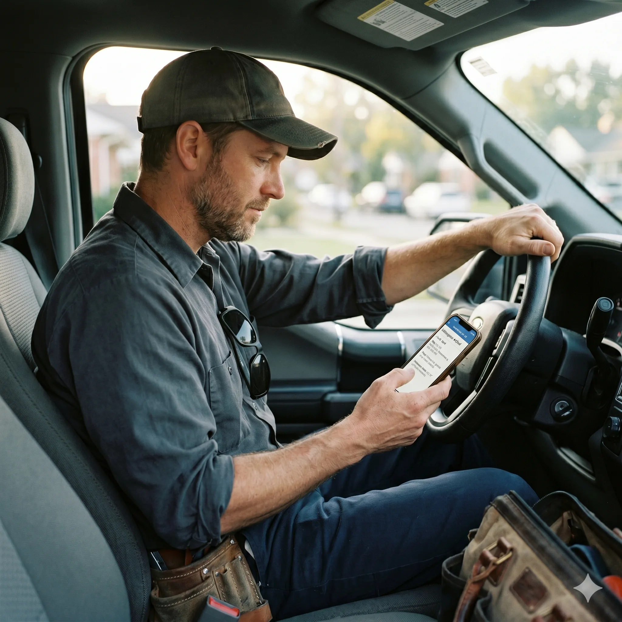 A pro reviewing the AI brief on a phone before heading out